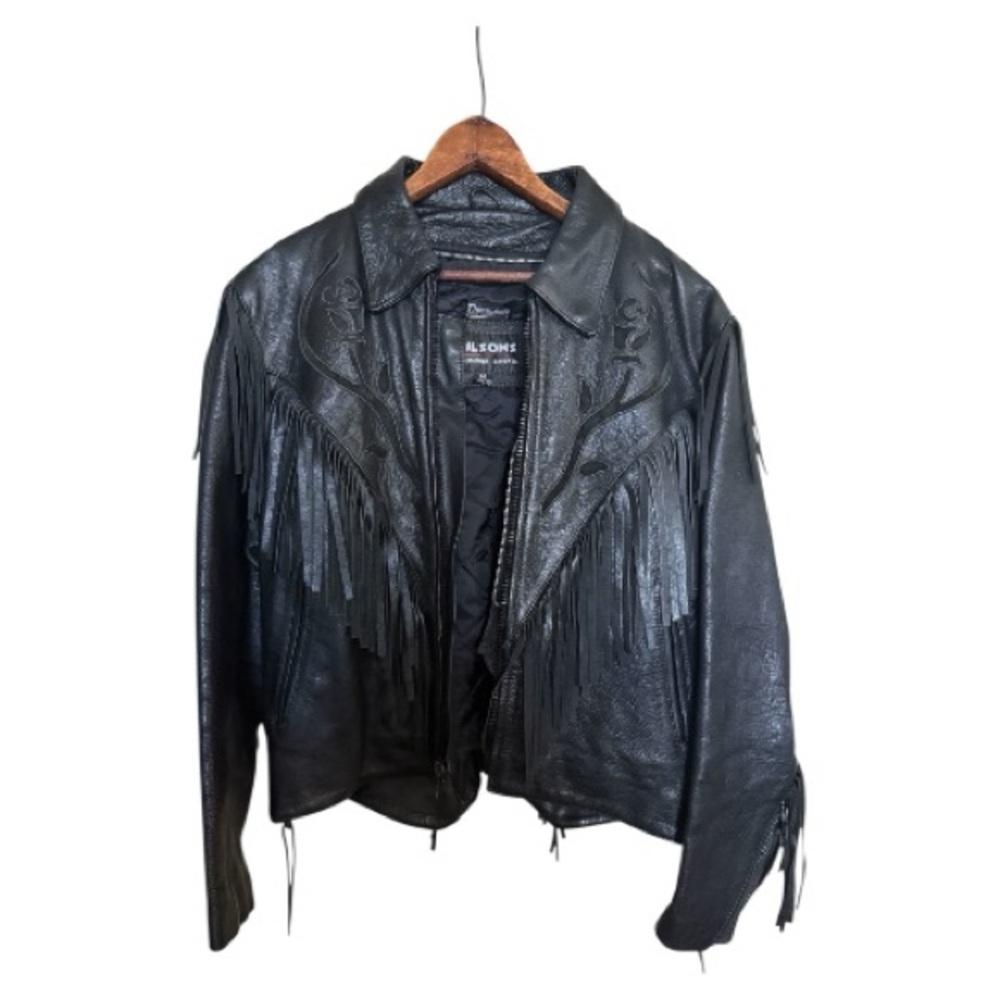 Vintage Wilson's Thinsulate Women's Leather Fringe Rose Design Biker Jacket